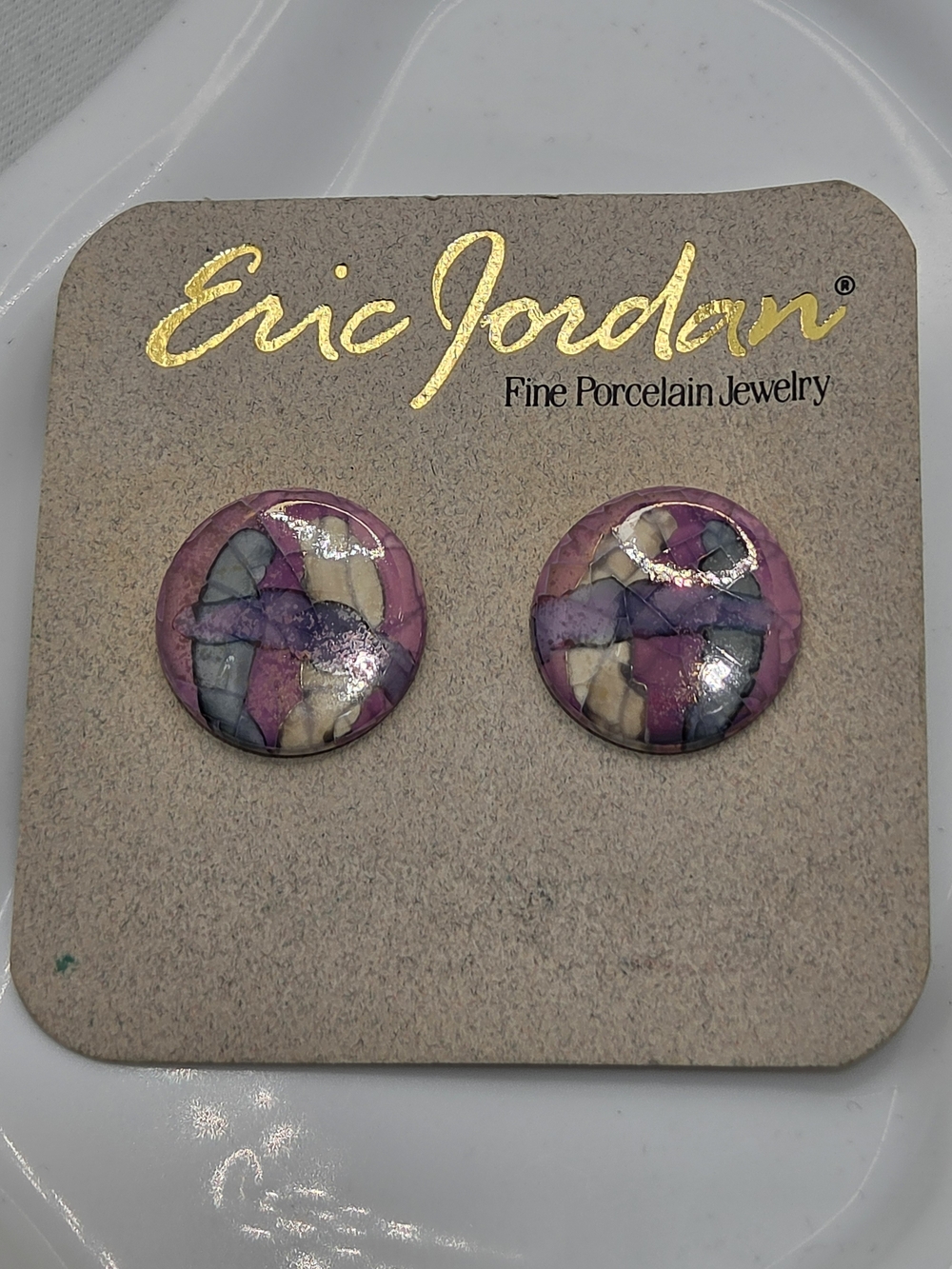 ✨ NWT Vintage Eric Jordan Fine Porcelain Abstract Stud Earrings 🎨 USA Handcraft